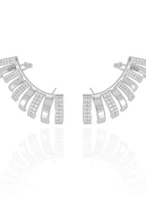 Ear Cuff Filetes Cravejados Cristal Ródio Branco