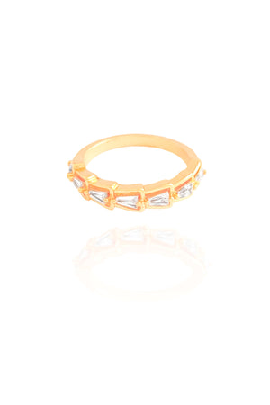 Anel Baguetes Cristal Tamanho 15 Banhado a Ouro 18K