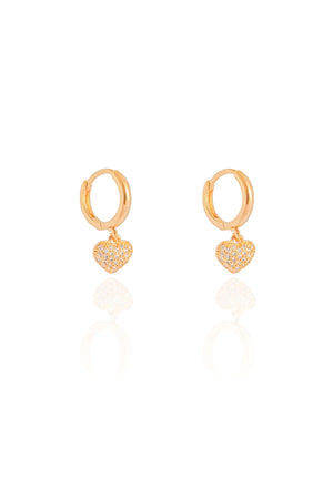 Brinco Argola Click Coração Cravejado Cristal 2.0 cm Banhado a Ouro 18K