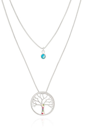 Gargantilha Dupla Árvore da Vida e Ponto de Luz Topázio Ródio Branco