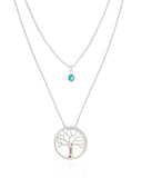 Gargantilha Dupla Árvore da Vida e Ponto de Luz Topázio Ródio Branco