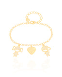 Pulseira Filho e Filha com Coração Amor Banhado a Ouro 18K