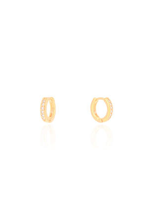 Brinco Argola Click Cravejada Cristal 1.0 cm Banhado a Ouro 18K