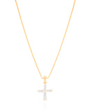 Gargantilha Veneziana Cruz Baguetes Cristal Banhado a Ouro 18K - 45 cm