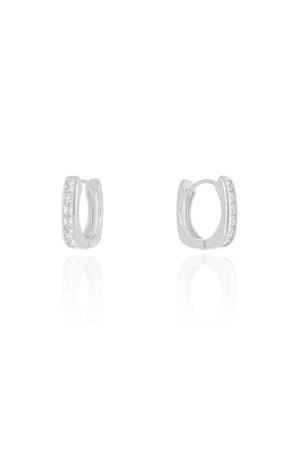 Brinco Argola Quadrada Cravejada Cristal Ródio Branco