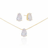 Conjunto Gotas Cristal Banhado a Ouro 18K
