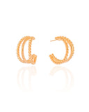 Brinco Meia Argola Três Filetes com Bolinhas Banhado a Ouro 18K