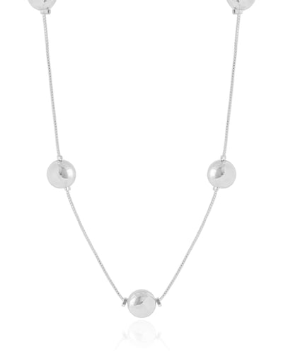 Colar Longo Corda com Bolas Ródio Branco - 95 cm