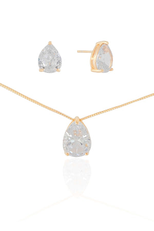 Conjunto Gota Cristal Banhado a Ouro 18K