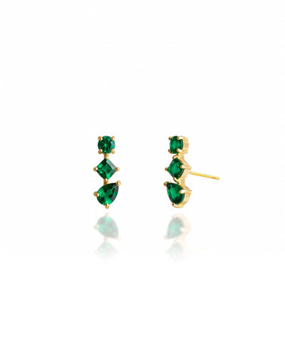 Brinco Ear Cuff Trio Pontos de Luz Verde Esmeralda