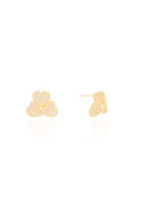 Brinco Três Corações Cravejados Cristal Banhado a Ouro 18K