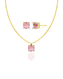 Conjunto Ponto de Luz Quadrado Fucsia Rosa Veneziana e Brincos