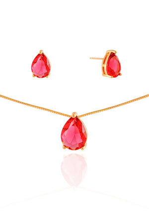 Conjunto Gota Rubi Banhado a Ouro 18K