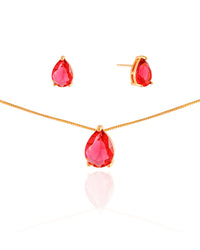 Conjunto Gota Rubi Banhado a Ouro 18K