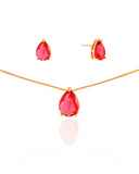 Conjunto Gota Rubi Banhado a Ouro 18K