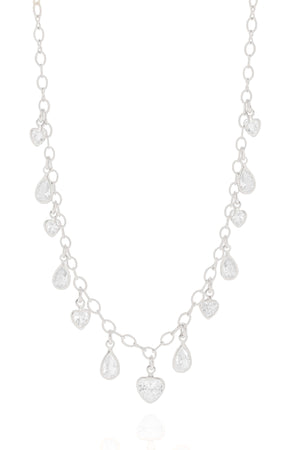 Gargantilha Coração Gota Cristal Ródio Branco - 40 cm