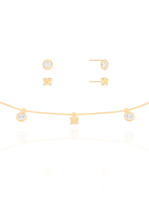Conjunto Borboleta e Ponto de Luz Cristal Banhado a Ouro 18K