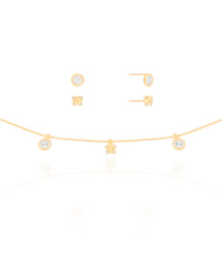 Conjunto Borboleta e Ponto de Luz Cristal Banhado a Ouro 18K