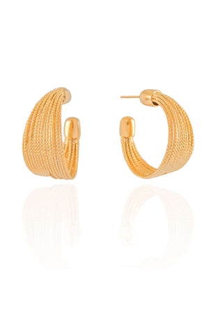 Brinco Argola Fios Texturizados 2.5 cm Banhado a Ouro 18K