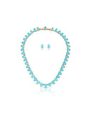 Conjunto Gargantilha Riviera Gota Azul Topázio com Fecho Gaveta Click e Brinco