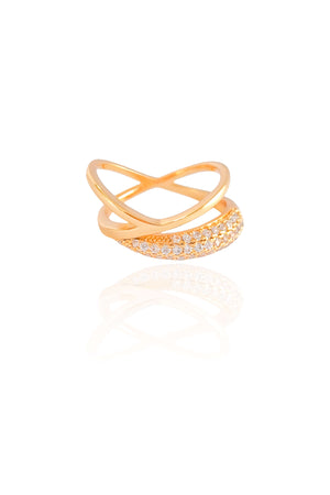 Anel Entrelaçado Cravejado Cristal Tamanho 13 Banhado a Ouro 18K