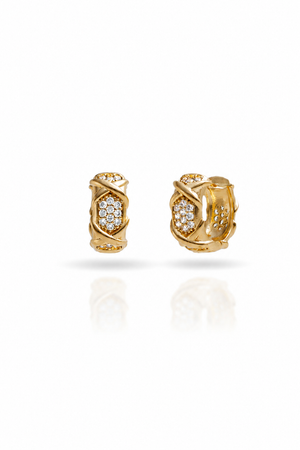 Brinco Argola Trançada Cravejada Cristal 1.5cm