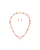 Conjunto Gargantilha Riviera Gota Fucsia Rosa com Fecho Gaveta Click e Brinco