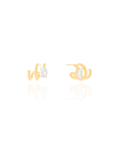 Brinco Três Filetes Ponto de Luz Cristal Banhado a Ouro 18K