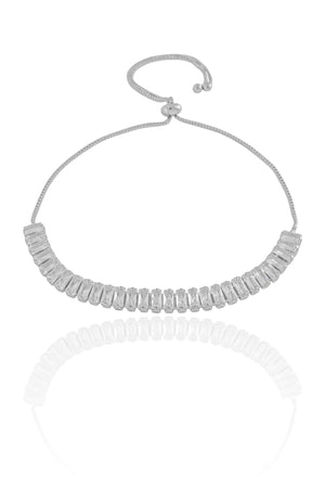 Pulseira Baguetes Zircônia Fecho Gravata Ródio Branco - 20 cm