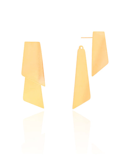 Brinco Ear Jacket Duas Chapas Lisas Banhado a Ouro 18K