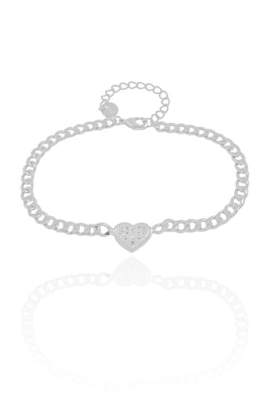 Pulseira Grumet Coração Cravejado Cristal Ródio Branco