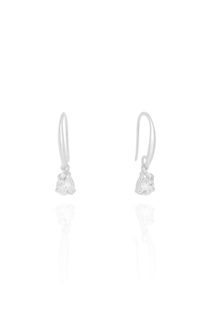 Brinco Gancho Gota Cristal Ródio Branco