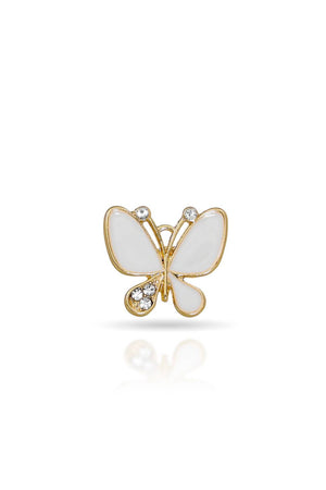 Broche Borboleta Esmaltado Branco com Detalhes Cravejado Cristal
