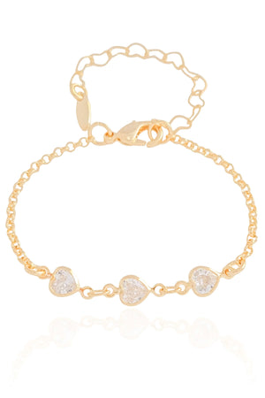 Pulseira Infantil Corações Cristal Banhado a Ouro 18K