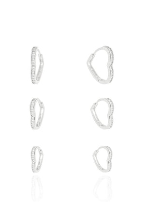 Brinco Trio Argola Coração Cravejado Cristal