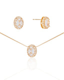 Conjunto Gargantilha Pingente e Brinco Oval Cristal com Borda Cristal