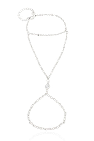 Pulseira Hand Chain com Zircônia Ródio Branco