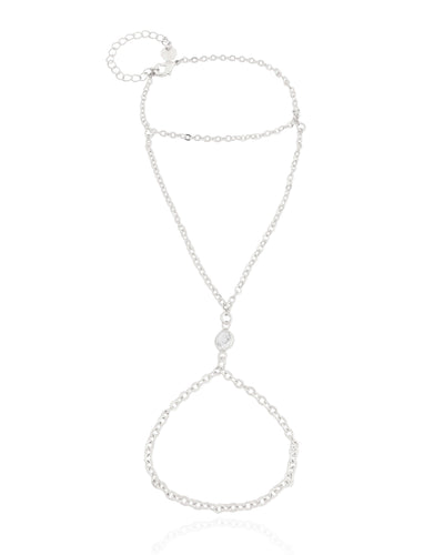 Pulseira Hand Chain com Zircônia Ródio Branco