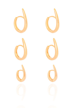 Trio de Argolas Gotas Lisas Banhado a Ouro 18K