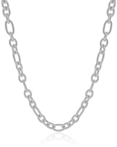 Colar Elos Ovais 8 mm Ródio Branco - 45 cm