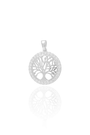 Pingente Árvore da Vida Cravejada Cristal 2.5 cm Ródio Branco