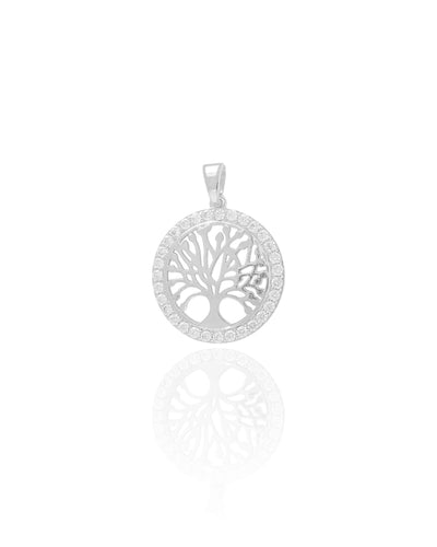 Pingente Árvore da Vida Cravejada Cristal 2,5 cm Ródio Branco