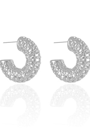 Brinco Argola Tubo Tela 3.1 cm Ródio Branco