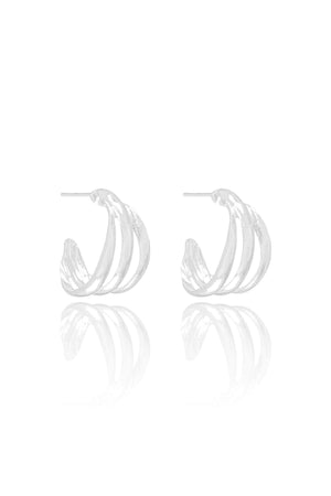 Brinco Argola Três Filetes Lisos 1.3 cm Ródio Branco