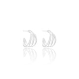 Brinco Argola Três Filetes Lisos 1.3 cm Ródio Branco