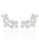 Ear Cuff Flores Pérolas 5.2 cm Ródio Branco