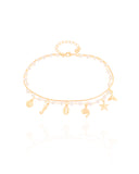 Tornozeleira Dupla Cristais Pingentes Fundo do Mar Banhado a Ouro 18K