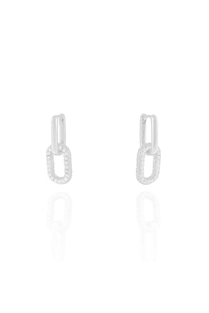 Brinco Argola Click Dupla Oval Cravejada Cristal 2.2 cm Ródio Branco