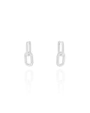 Brinco Argola Click Dupla Oval Cravejada Cristal 2.2 cm Ródio Branco
