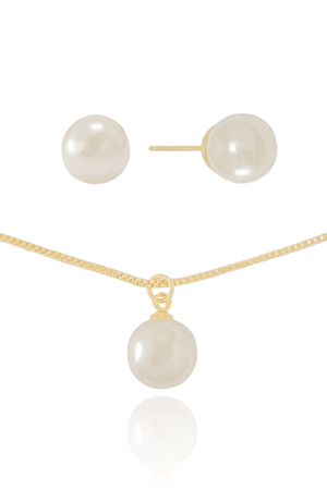 Conjunto Pérolas Banhado a Ouro 18K